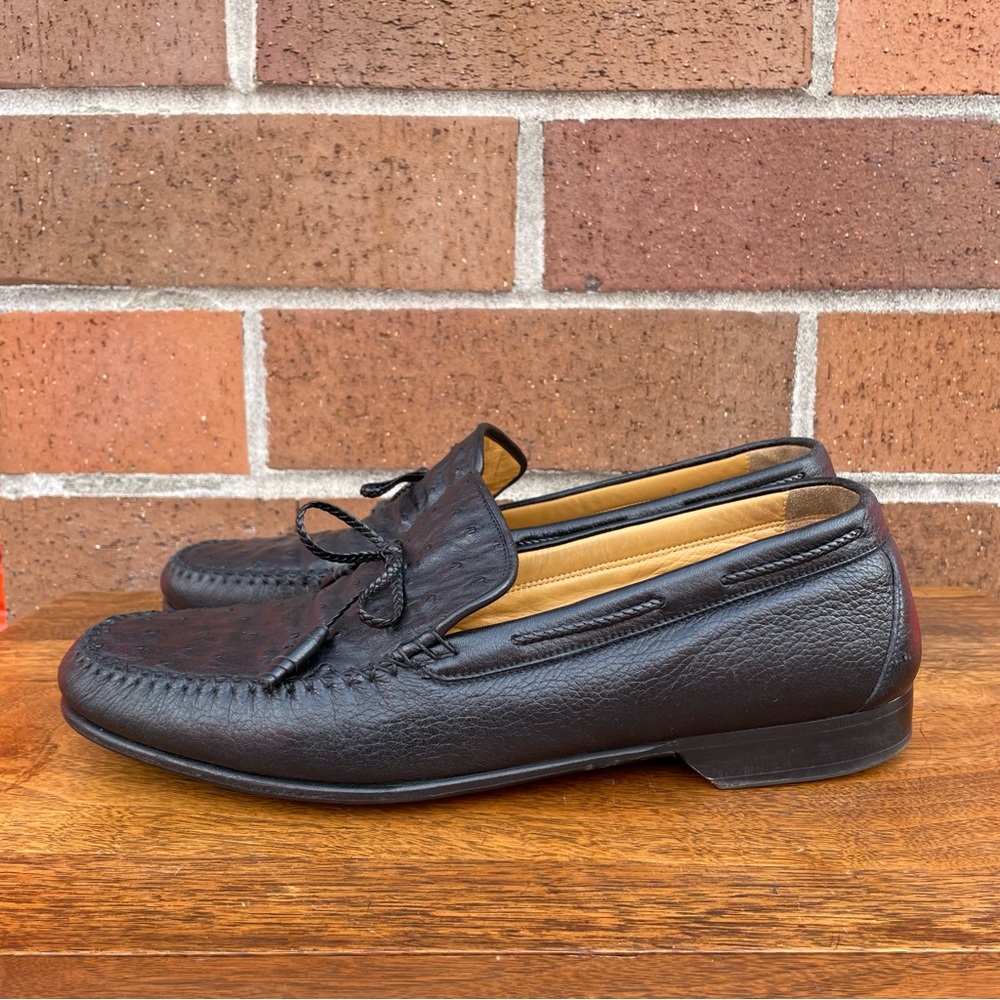 Johnston & Murphy Loafer Dress Shoes Mens 11 Black Genuine Ostrich Made In Italy - Picture 6 of 15